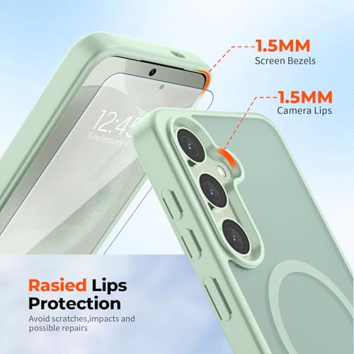Image of SUPFINE Magnetic for Samsung Galaxy S24 Plus Case / S25 Plus Case with Screen Protector, (Built-in Magnets) (Military Grade Drop Protection) Slim Translucent Shockproof Phone Case,Light Green