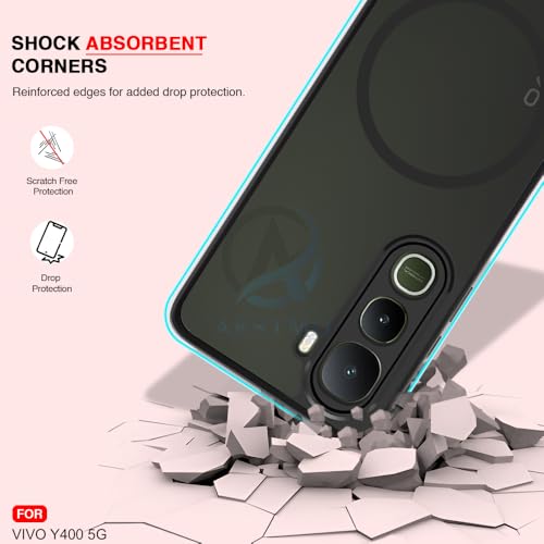 Image of AESTMO Vivo Y400 5G Back Cover | 360 Protection | Matte Frosted Hard Back Translucent | Compatible with MagSafe Accessories for Vivo Y400 5G (MagSafe Matte Hard Black Bumber)