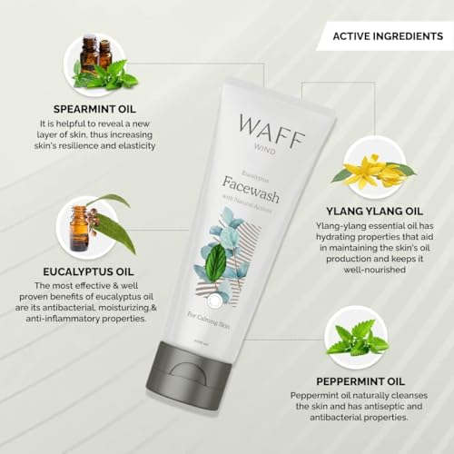 Image of WAFF Eucalyptus & Peppermint Face Wash | Deep Clean, Cooling & Hydrating | Removes Dirt, Controls Oil, Helps Reduce Acne & Even Skin Tone | Unisex & All Skin Types | Pack of 3