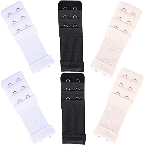 Sukmazz Bra Strap Extenders, Women Elastic Extensions Bra Extender Set 3 Rows x 2 Hooks, 6 Piece,Skin,White,Black