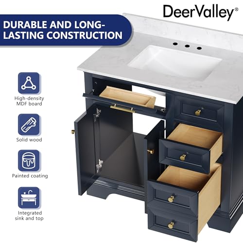 Image of DeerValley 36 Inch Bathroom Vanity with Ceramic Sink Top, Pre-Assembled | Modern Wood Bathroom Cabinet Sink Combo with Backsplash, DV-1BV0155BU