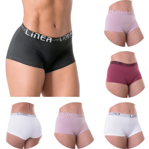 Kit 6 Calcinhas Algodão Boxer Feminina Cós Largo Luxo Cor:Multicolorido;Tamanho:GG
