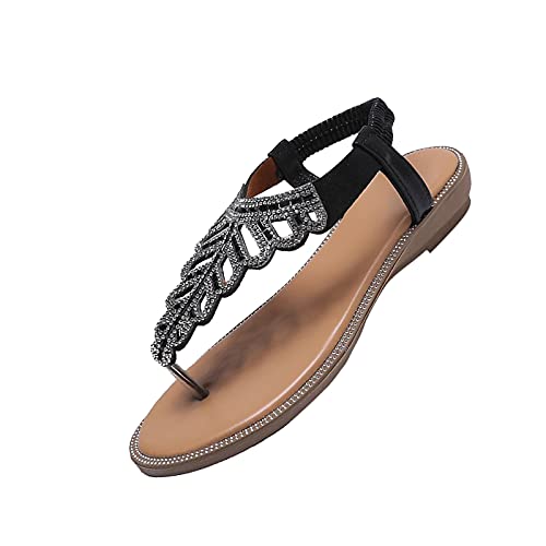 Pbnbp Summer Beach Bohemian Flip Flops For Women Casual Rhinestone Studded Flat Sandals Dressy Slingback Thong Trendy Sandalias Open Toe Elastic Backstrap Shoes cover
