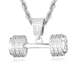 ASkinds Diamond Dumbbell Necklace Crystal Barbell Pendant Necklace Fitness Gym Weight Lifting Necklace for Men Women(Silvery)