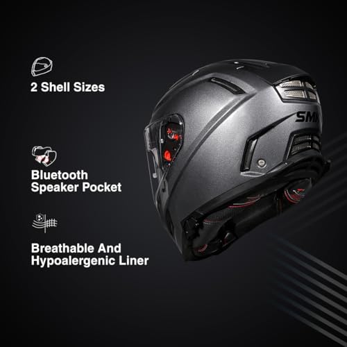 Image of SMK Agnar Solid ISI DOT & ECE 06 Certified Full Face Helmet with Pinlock 30 Antifog Visor (Anthracite Gun Grey - S)