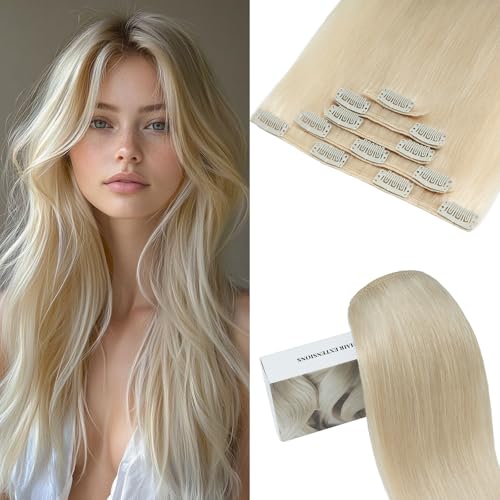 MY LADY Extensiones de Pelo Natural con Clip 5piezas 50cm Extensiones de Cabello Natural Liso #70 Ivoire Blanc 70g Set Básico