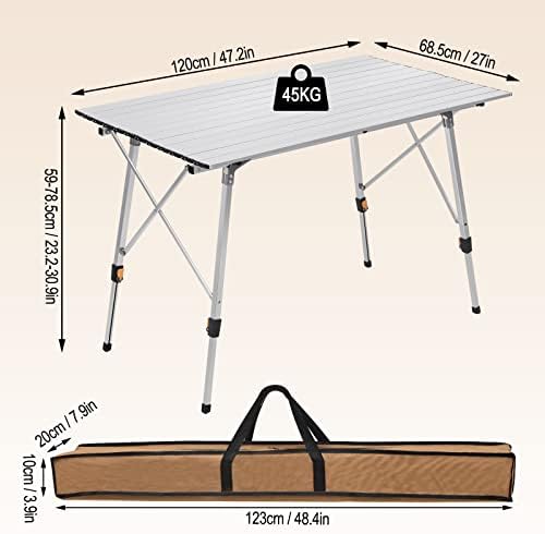 WOLTU Camping Table Aluminium Picnic Table 4ft Silver Folding Outdoor Garden Balcony Market Kitchen Work Table Travel Table with Carrying Bag Roll-up Tabletop