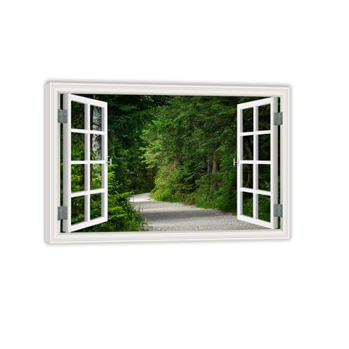 Fusses fenêtres décoration murale forêt paysage nature cadre intérieur MOBYAT 90x60cm