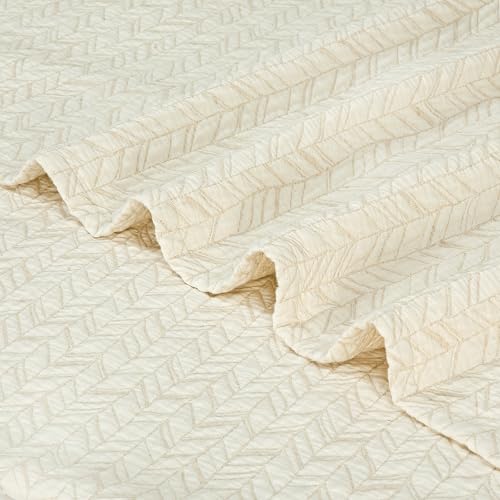 Image of ROYALE LINENS Full /Queen Size 3 pc Quilt Set - Lightweight 100% Microfiber Quilted Set - Bedspread - Quilted Blanket Thin Comforter -Bedding Coverlets for All Seasons (Natural, 1 Quilt - 2 Sham)