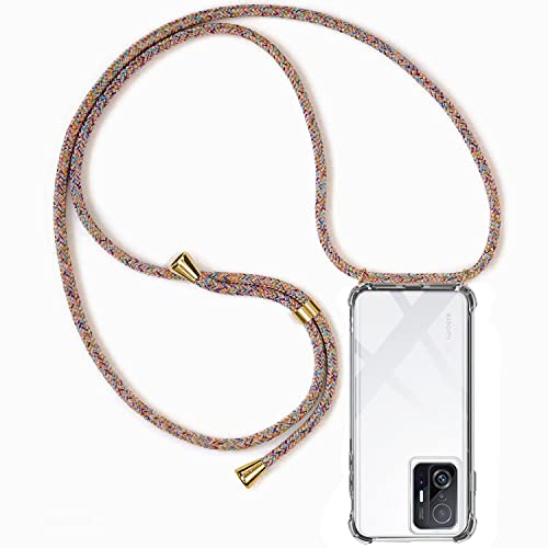 Funda para Xiaomi 11T / Xiaomi 11T Pro con Cuerda, Carcasa Transparente TPU Suave Silicona Case con Correa Colgante Ajustable Collar Correa de Cuello Cadena Cordón Anti-Choque Case, Multicolor Cover