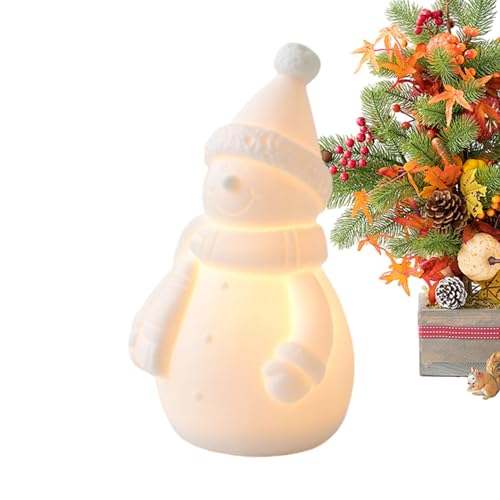 Hiemible Figurines De Bonhomme De Neige Lumineuses - Décoration Céramique De Bonhomme De Neige avec Lumière,Décoration Intérieure pour Fêtes