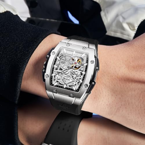 Image of OLEVS Watch Men Self Winding Luxury Skeleton Mechanical Business Dress Square Wrist Watches Calendar Watches