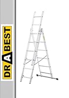 DRABEST - Home - Aluminium-Leiter - 3x6 Sprossen - Max. 2,97 m lang - Max. Arbeitshöhe 3,98 m - bis 150 kg - 3-teilig - Mehrzweck-, Steh-, Auszieh- Klappleiter - rutschfest - Verstellbar