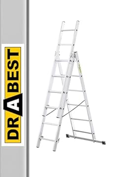 DRABEST Scala Base in Alluminio per Casa a 3 Elementi – Scaletta 3x6 Gradini – Scaletta Leggera in Alluminio – Scala Pieghevole per Casa – Portata 150 Kg – 46x165x13cm