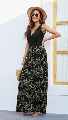 Image of AUSELILY Maxi Dresses for Women Summer Casual Sleeveless V Neck Wrap Dress | Sleeveless Long maxi dress with wrap V neck & side pockets, for formal cocktail, beach & casual daily wear