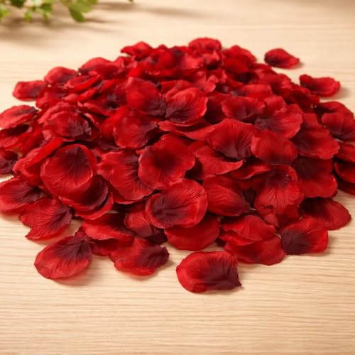 Image of SATYAM KRAFT 300 Pcs Artificial Rose Petals for Home Decor, Table, Bedroom, Party,Bridal Shower, Candle Night Dinner, Festival, Events, Wedding, Christmas, Valentine's Day Decoration (Black & Red)