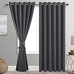 DWCN Dark Grey Blackout Curtains 90 x 90 Inch with Tiebacks for Bedroom Thermal Insulated Solid Eyelet Curtains for Living Room,2 Panels,90" Wide x 90" Drop