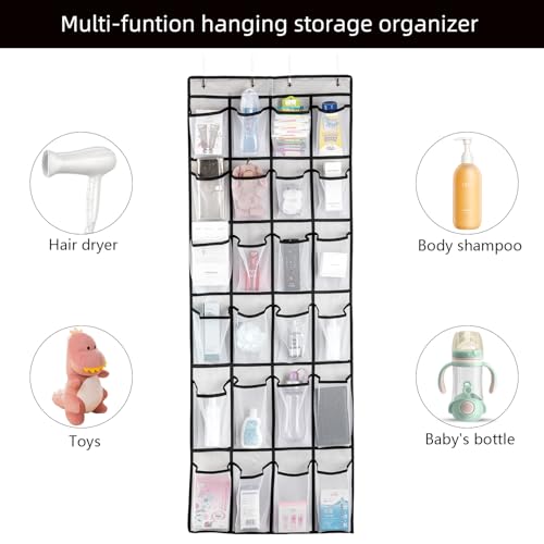 SAVERHO Over The Door Shoe Organizer, Hanging Shoe Organizer with 24 Mesh Large Pockets Door Shoe Rack Organizer for Men Women Kids Hanging Shoe Storage Bag.(White) - Image 4