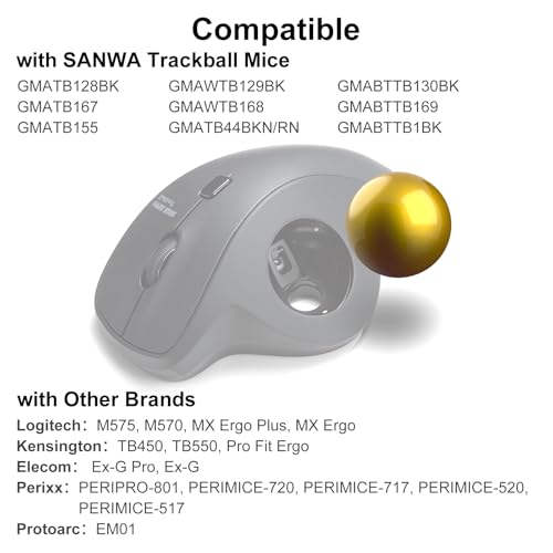 Image of SANWA 34mm /1.34in Trackball, Replacement Ball for Logitech m575, m570, MX Ergo, Perixx, Kensington, Elecom, and Other Compatible Trackball Mouse, Glossy Yellow