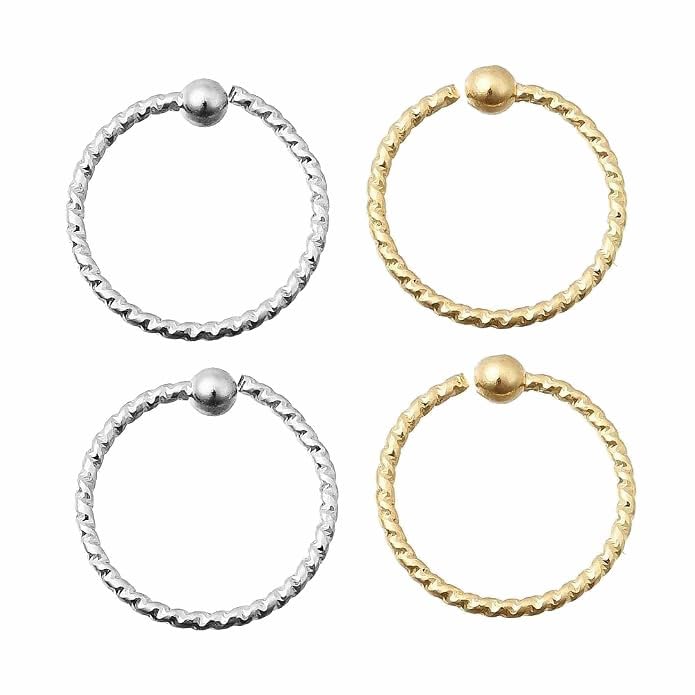 mazzini Glamora' Golden Glow & Silver Moonshine Glitter Dust Finish Thin Clip On No-Piercing 10mm Nose Rings For Women And Girls (NR05205) 2 Pairs-picture-1