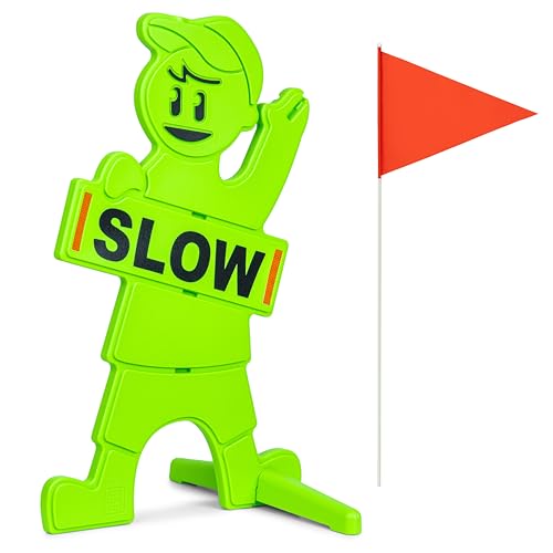 GoSports Kids at Play Safety Sign for Street- High Visibility Slow Down Sign for Neighborhoods with Flag