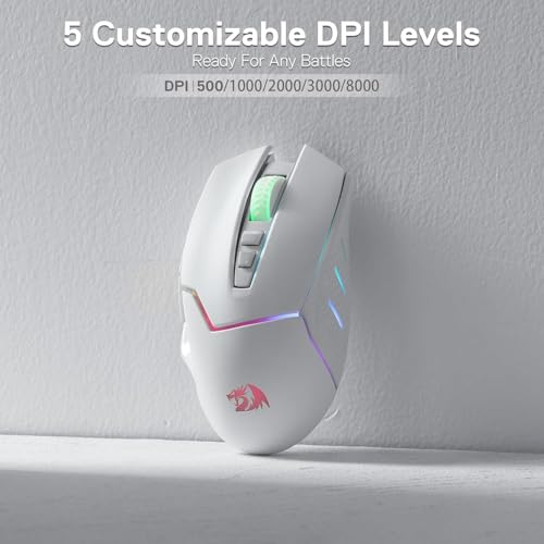 Redragon M690 PRO Wireless Gaming Mouse, 8000 DPI Wired/Wireless Gamer Mouse w/Rapid Fire Key, 8 Macro Buttons, Ergonomic Design for PC/Mac/Laptop, White - Image 6