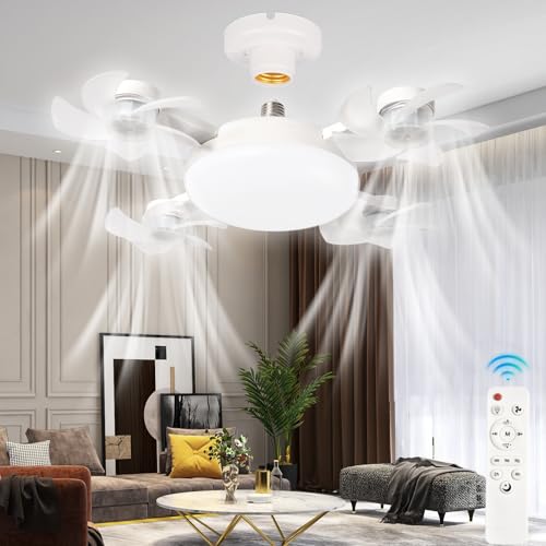 Lernjon Ventilador De Techo Con Luz Pequeño Silencioso 50CM E27 Bombilla Con Ventilador 3 Velocidades Regulable Ceiling Fan with Light and Remote Control Temporizador Luz Nocturna Blanco
