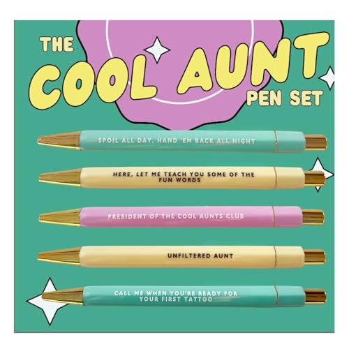 Jxueych Lot de 5 stylos à bille rétractables avec papier, couleurs assorties, encre noire, pointe moyenne de 1 mm, séchage rapide pour écriture, dessin, journal, prise de notes (Cool Aunt)