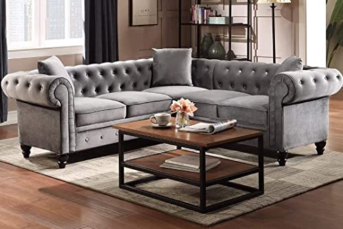 Image of A to Z Furniture Classic Chesterfield Sofa Set Luxury Chesterfield Sofa in for Home Living Room & Office (l Shape Grey)