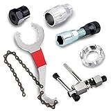 3. 3 in 1 Zahnkranzschlüssel mit Kette：Wenn das Schwungrad entfernt wird, muss das Rad befestigt werden, um Beschädigungen zu vermeiden.Der ergnomische Griff sorgt für eine angenehme Handhabung. Mit dem Set aus Zahnkranzabzieher und Kettenpeitsche ist die Kassette schnell vom Laufrad gelöst.