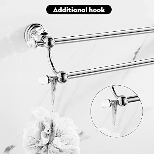 Wincase Chrome Towel Bar, Adjustable Double Towel Holder, Silver Crystal Bathroom Towel Racks Wall Mounted thumb #5