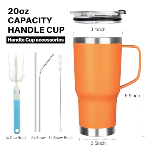 Image of 20 oz Tumbler with Handle, Stainless Steel Insulated Tumbler with Lid and Straw, Double Wall Vacuum Coffee Mug Tumbler, Insulated Coffee Thermal Cup for Cold and Hot (Orange, 20 Ounces)