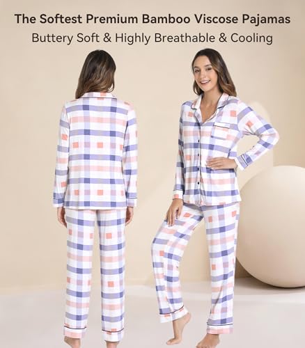 Image of WiWi Viscose from Bamboo Women's Pajamas Set Super Soft Button Down Top and Pants Sleepwear Cooling Pjs S-3X
