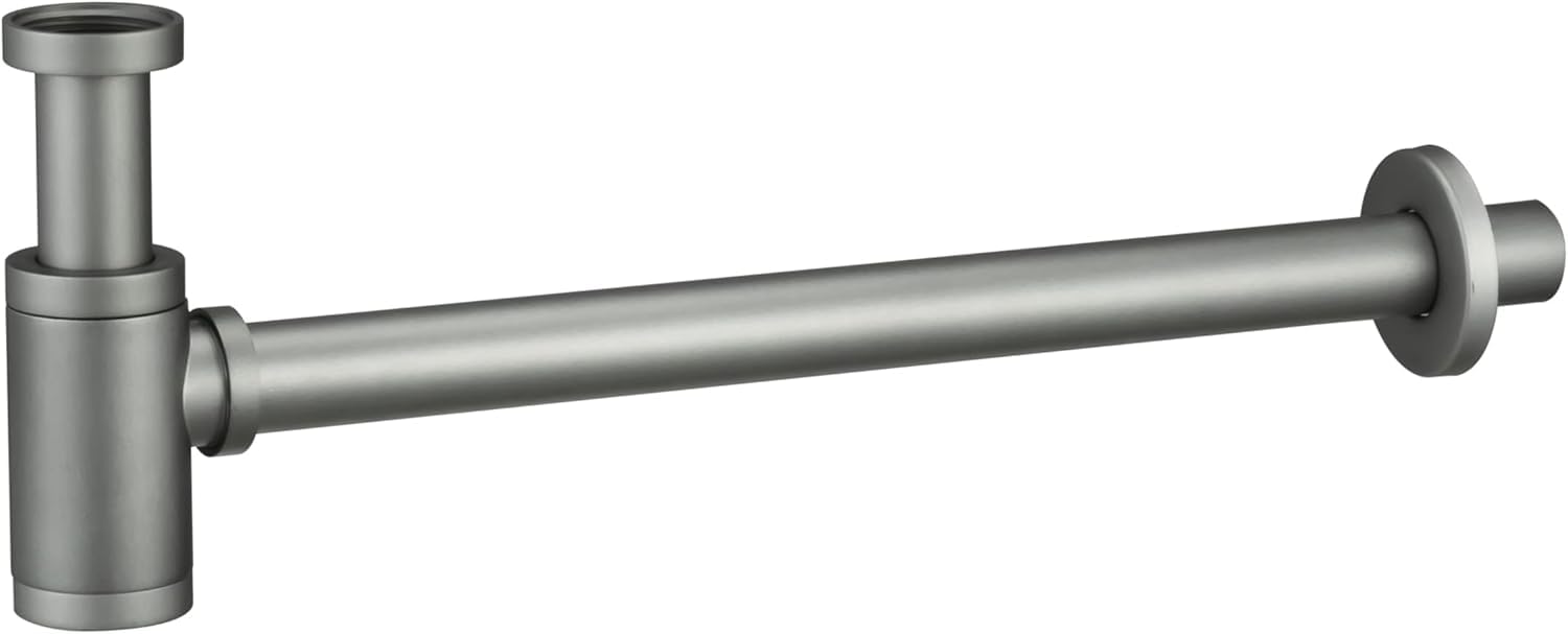 Imex Siphon für Waschbecken, Siphon für Waschbecken und Bidet, Siphon, Rundrohr, Siphon mit abnehmbarem Sockel und einfacher Reinigung, Grau