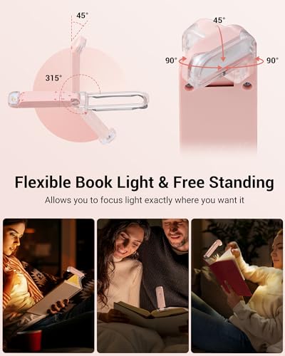Image of DEWENWILS USB Rechargeable Book Light for Reading in Bed, Clip-on LED Reading Lamps Portable Bookmark Lights for Kids, Book Lovers, 4 Brightness Adjustable for Eye Protection (Light Pink)