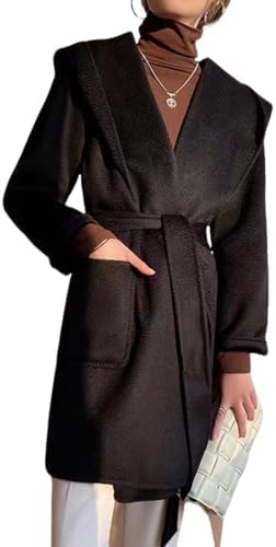 utcoco Women's Winter Belted Wool Coat Open Front Wool Trench Coa...