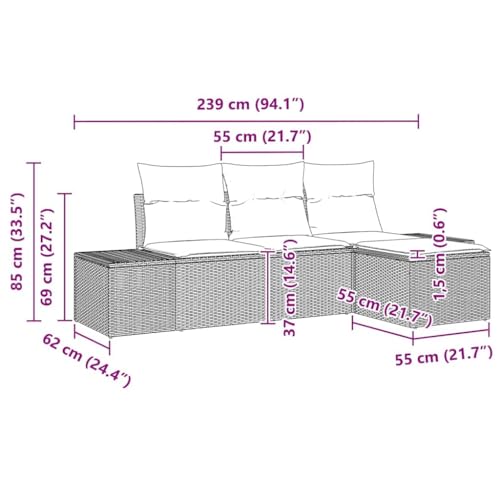 Canapé de jardin en polyrotin noir ensemble modulable d'extérieur rectangle résistant UV - 4