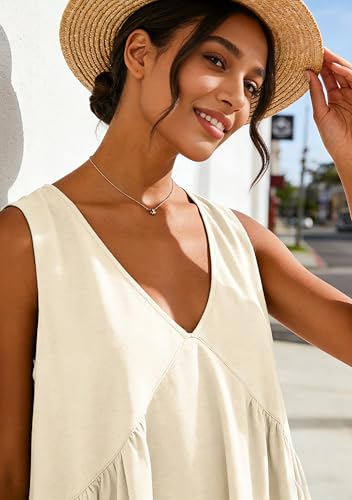Image of Sleeveless Mini Dress for Women 2026 Summer Casual V Neck Sundress Loose Babydoll Dress with Pockets