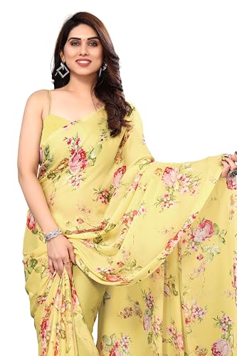 Image of MIRCHI FASHION Saree for Woman Chiffon Floral Printed | Breathable Lightweight Summer Sari for Office and Home Use with Blouse Piece (Available in 20 Colors)