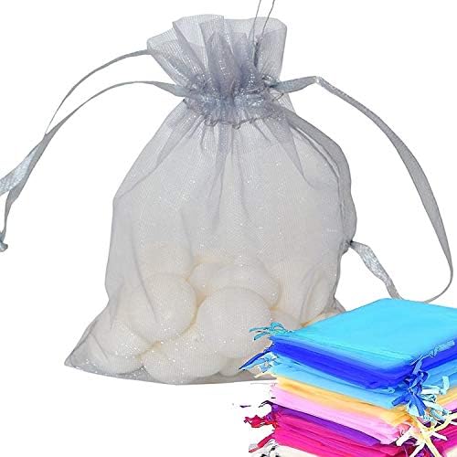 Risai 10 Pieces Medium Organza Bags, Mesh Wedding Party Favour Jewellery Packing Gift Bag Drawstring Pouches, Silver Gray 9x12cm