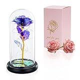 Glasseam La Bella Y La Bestia Rose En Cúpula De Cristal Luces LED Crystal Rose Flowers Regalo para Cumpleaños Aniversario San Valentín Boda Novia Esposa Mujeres