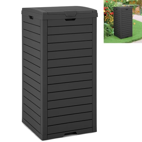 GiantexUK 140L/31 Gallon Outdoor Resin Trash Can, Waterproof Garbage Can with Dual Lid, Pull-out Drip Tray & Handles, Hideaway Waste Trash Bin for Patio Backyard Deck Kitchen (Black)