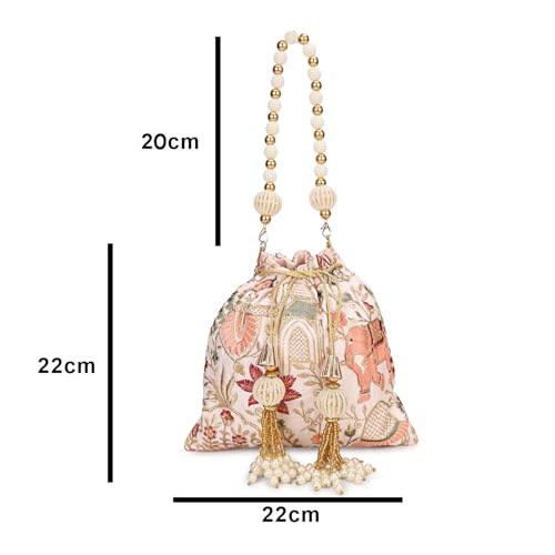 Image of LONGING TO BUY Indian Ethnic Pearls & Sequence Potli Bag for Women, Wedding Potli Bag and For Ethnic Wear
