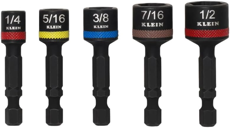 32925S Nut Setter Set, Magnetic Impact Driver Set, 2-Inch Power Nut Drivers, Color-Coded, SAE, Impact-Rated, 5-Piece