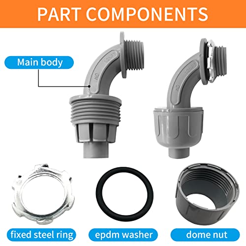 30Pcs 1/2 Liquid Tight Connector,Ul Listed, Flexible Non Metallic Electrical Conduit Connector Fitting Electrical Pvc Conduit Fittings (Straight/ 90D) #TOP2