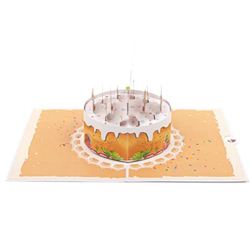 LIMAH Kartka urodzinowa 3D Pop Up – kartka z życzeniami z tortu urodzinowego dla kobiet, mężczyzn i dzieci – pasuje do bonu lub prezentu pieniężnego – motyw tortu truskawkowego z Happy Birthday