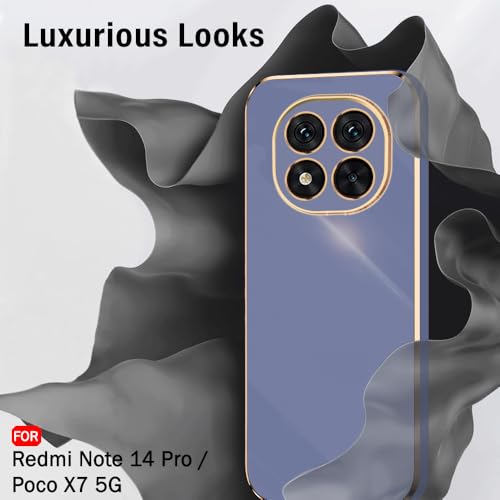 Image of TheGiftKart Luxurious Golden-Plated Back Cover Case for Mi Redmi Note 14 Pro /Poco X7 5G | Raised Lips for Camera & Screen Protection | Shockproof Design | Stylish Back Cover Case (TPU, Greyish Blue)