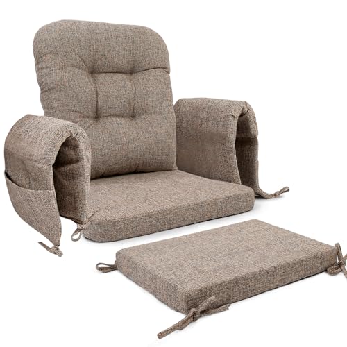 SINOSSO Glider Rocker Cushion Set (5 Pcs), Soft Blended Fabric High-Density Support Foam Seat Cushions with Ties, Fits Rocking Chair/Nursery Glider & Ottoman, Light Brown