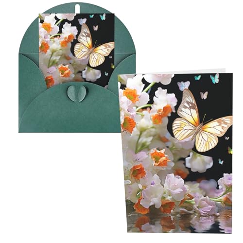 QMNSEHF 蝶 水仙 花 グリーティングカード 封筒付き サンキューカード Happy Birthdayカード 女性用 男性用 クリスマス ハロウィン 結婚式 ブランク ノートカード あらゆる機会 グリーティングカード 4x6