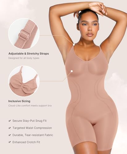 Image of SHAPELLX Shapewear Tummy Control Seamless Bodysuit Waist Trainer Mid Thigh Slim Butt Lift Body Shaper